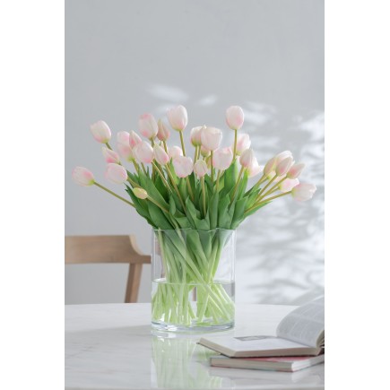Bouquet di 7 tulipani artificiali in materiale sintetico rosa 13x9x32 cm