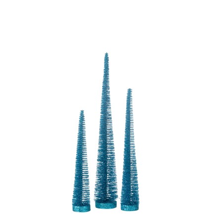 Lot de 3 sapins de Noël artificiel en plastique bleu 10x10x41 cm
