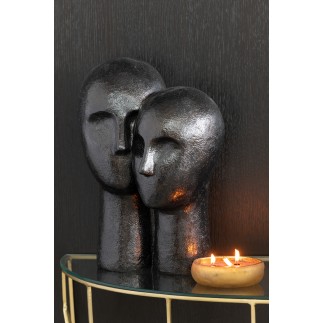 Cabeça de casal em resina preta 31x21x42 cm