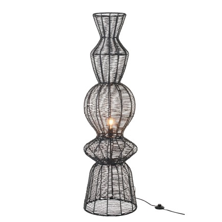 Lampadaire en corde et métal noir 38x38x135 cm
