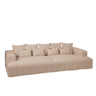 Housse fauteuil et coussins en lin beige 330x145x70cm