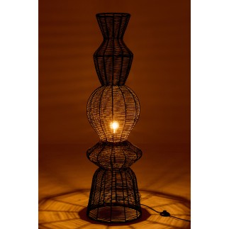 Lampadaire en corde et métal noir 38x38x135 cm