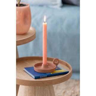 Bougeoir rond plat en aluminium pêche 15x12x5cm