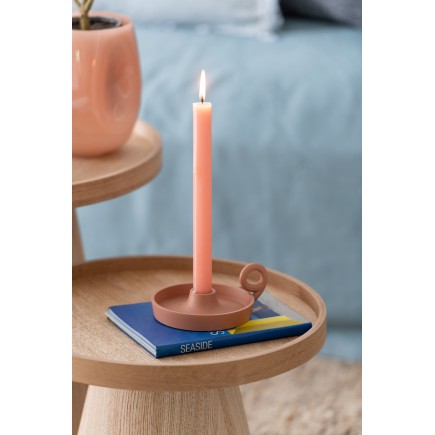 Bougeoir rond plat en aluminium pêche 15x12x5cm