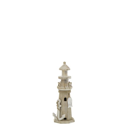 Phare décoratif en bois blanchi 10.5x10.5x30.5 cm