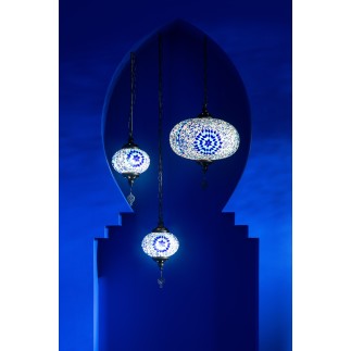 Lampada a sospensione in mosaico di vetro blu 18x18x80cm