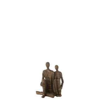 Couple assis en polyrésine marron 18.5x12.5x21.5 cm