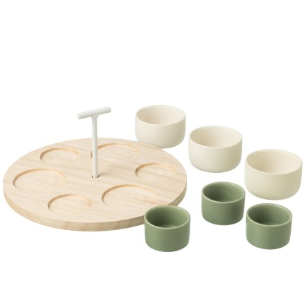 Conjunto de tapas com 6 taças de cerâmica verde, 29 x 29 x 5,5 cm