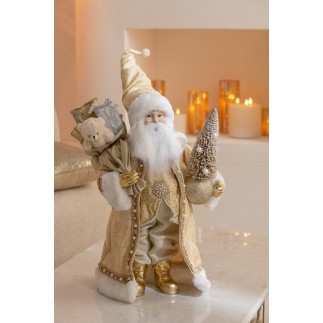 Père Noël décoration en résine dorée 31.5x24.5x50 cm