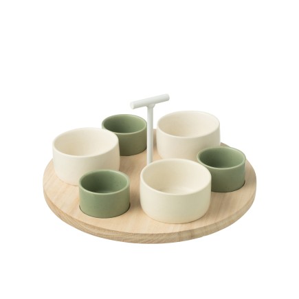 Conjunto de tapas com 6 taças de cerâmica verde, 29 x 29 x 5,5 cm