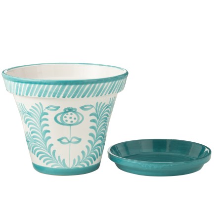 Vaso com pires em cerâmica azul claro 50x50x40 cm