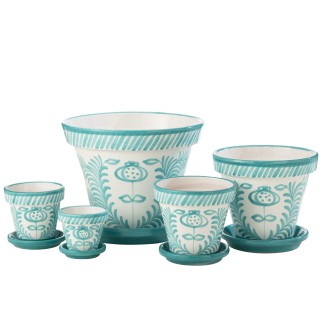 Vaso com pires em cerâmica azul claro 50x50x40 cm