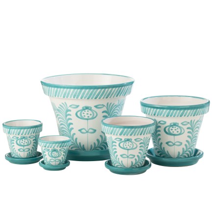 Vaso com pires em cerâmica azul claro 50x50x40 cm