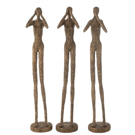 Set de 3 figurines de la sagesse en polyrésine marron 11x11x59.5 cm