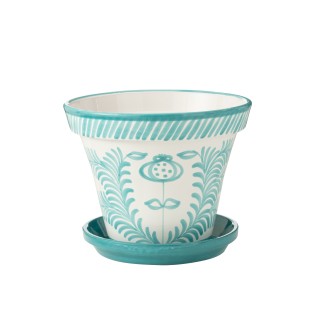 Vaso com pires em cerâmica azul claro 50x50x40 cm