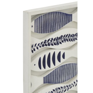 Cadre de poissons en bois blanc et bleu 22x2.5x35 cm