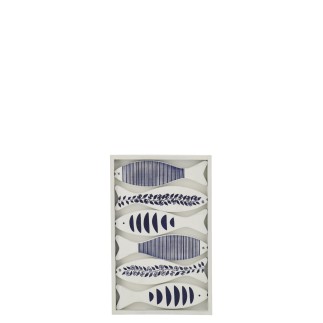Cornice per pesci in legno bianco e blu 22x2,5x35 cm