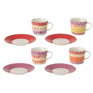 Confezione da 4 tazze e piattini in ceramica viola, 13,8 x 13,8 x 7,5 cm
