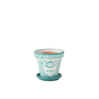 Cache-pot avec soucoupe en céramique bleu clair 27x27x25 cm