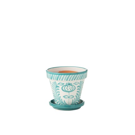 Vaso com pires em cerâmica azul claro 27x27x25 cm