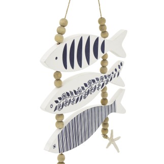 Suspension décorative de poisson en bois bleu 32.5x2x53 cm