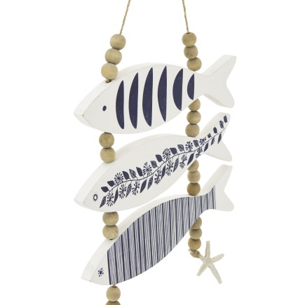 Suspension décorative de poisson en bois bleu 32.5x2x53 cm