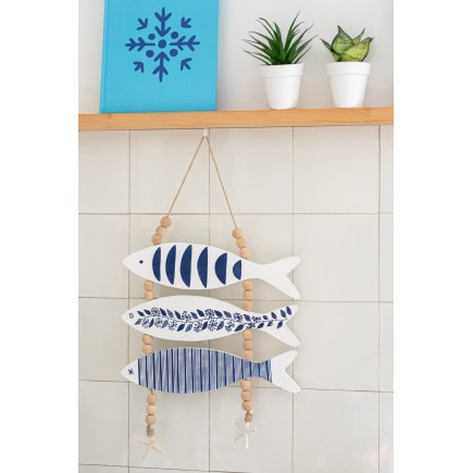 Suspensão decorativa de peixe em madeira azul 32,5 x 2 x 53 cm