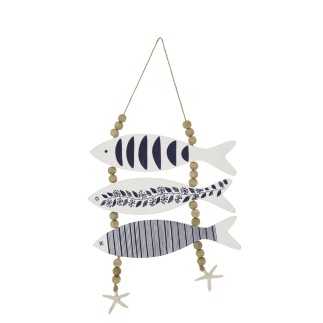 Suspensión decorativa de pez de madera azul 32,5 x 2 x 53 cm