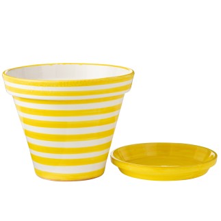 Vaso com pires em cerâmica amarela 50x50x40 cm