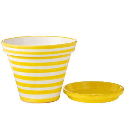 Vaso com pires em cerâmica amarela 50x50x40 cm
