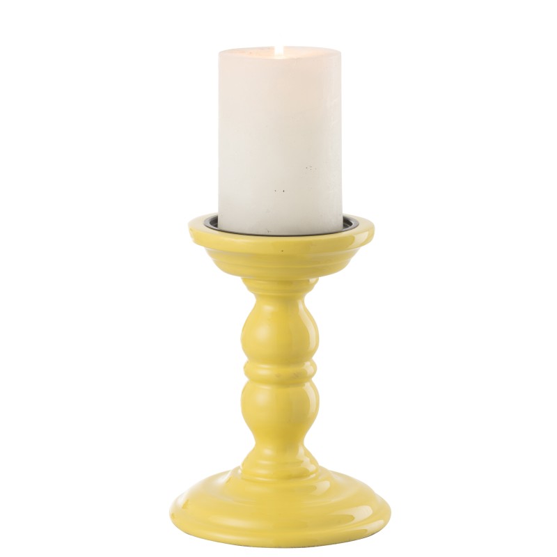 Bougeoir haltère en bois de manguier jaune 12.5x12.5x17.5 cm Bougeoir haltère en bois de manguier jaune 12.5x12.5x17.5 cm
