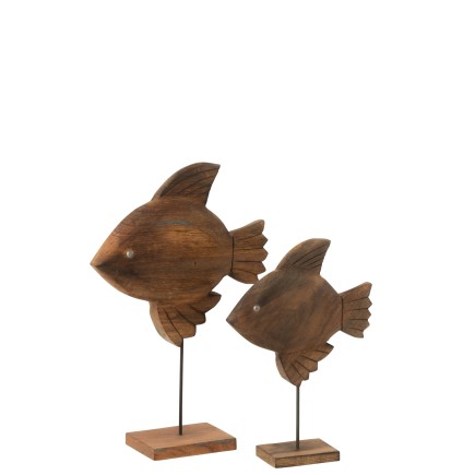 Estatueta de peixe em madeira de manga castanha 27x9,5x40 cm