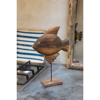 Estatueta de peixe em madeira de manga castanha 27x9,5x40 cm