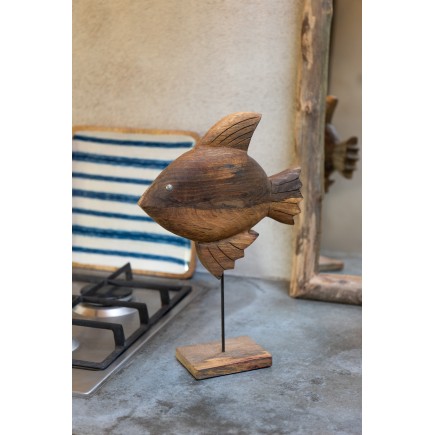 Estatueta de peixe em madeira de manga castanha 27x9,5x40 cm