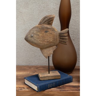 Estatuilla de pez de madera de mango marrón 27x9.5x40 cm
