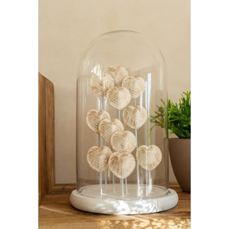 Campana decorativa con concha de cristal y base blanca 23 x 23 x 38 cm