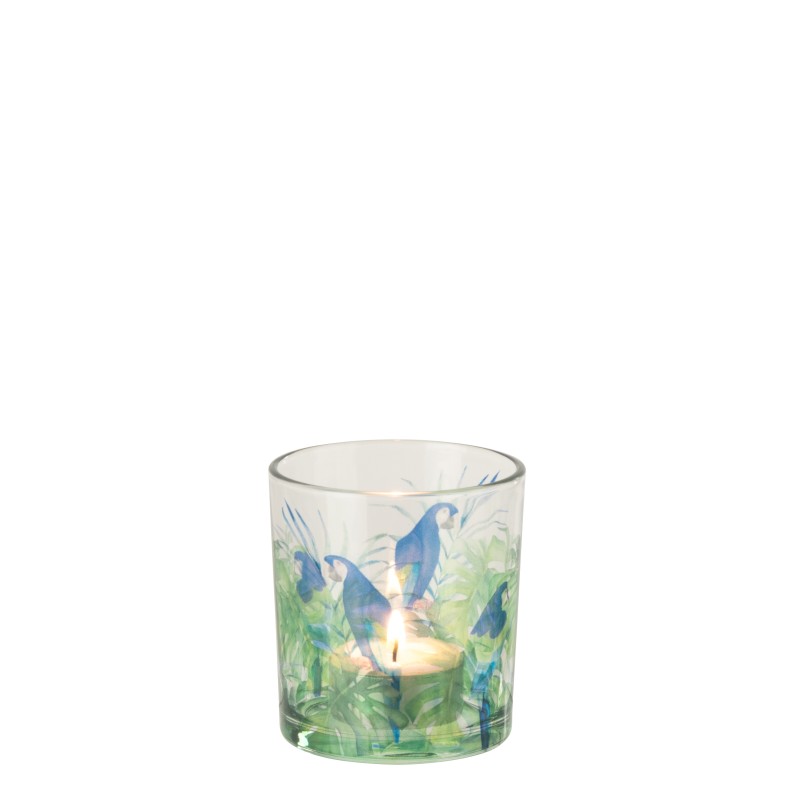 Photophore motif perroquet en verre bleu 7.3x7.3x8 cm Photophore motif perroquet en verre bleu 7.3x7.3x8 cm