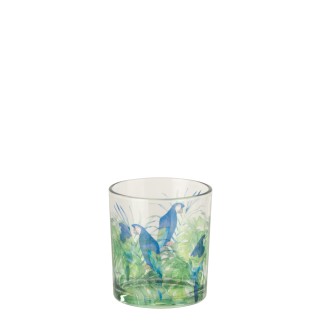 Photophore motif perroquet en verre bleu 7.3x7.3x8 cm