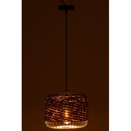 Candeeiro de teto em metal e fibra bege 27x27x20 cm