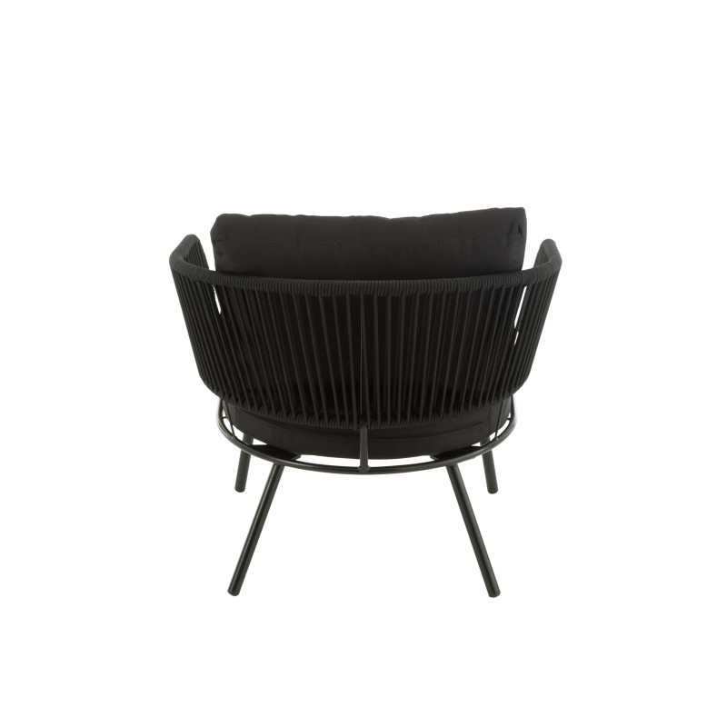 Set de 3 chaises en fer et rotin noir 150x72x70 cm Set de 3 chaises en fer et rotin noir 150x72x70 cm