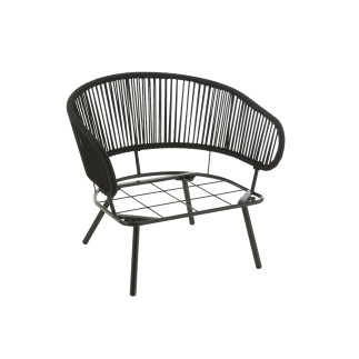 Set de 3 chaises en fer et rotin noir 150x72x70 cm