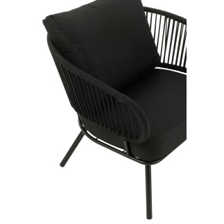 Juego de 3 sillas de hierro y ratán negro 150 x 72 x 70 cm