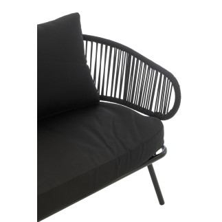 Conjunto de 3 cadeiras em ferro e rattan preto 150x72x70 cm