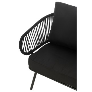 Conjunto de 3 cadeiras em ferro e rattan preto 150x72x70 cm