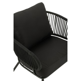 Set di 3 sedie in ferro e rattan nero 150x72x70 cm