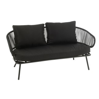 Set de 3 chaises en fer et rotin noir 150x72x70 cm