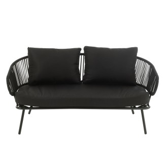 Conjunto de 3 cadeiras em ferro e rattan preto 150x72x70 cm