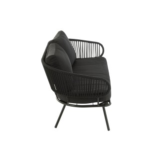 Set de 3 chaises en fer et rotin noir 150x72x70 cm