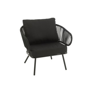 Conjunto de 3 cadeiras em ferro e rattan preto 150x72x70 cm