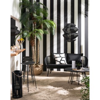 Conjunto de 3 cadeiras em ferro e rattan preto 150x72x70 cm